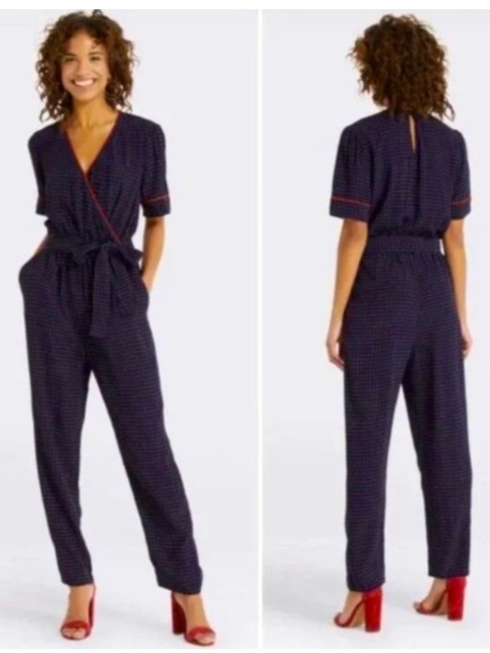 Draper James Grace and Charm Floral Dotted Jumpsuit in Navy and Red- Size Medium
